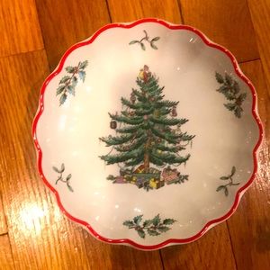 Spode Christmas Tree Red band fluted Dish, small